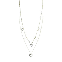 GOLD  PLATED SILVER LAYERED NECKLACE WITH SHINY HEARTS