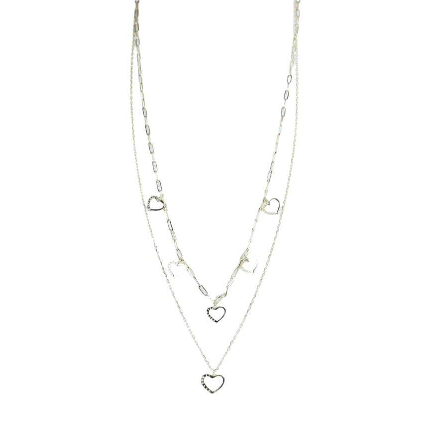 GOLD  PLATED SILVER LAYERED NECKLACE WITH SHINY HEARTS