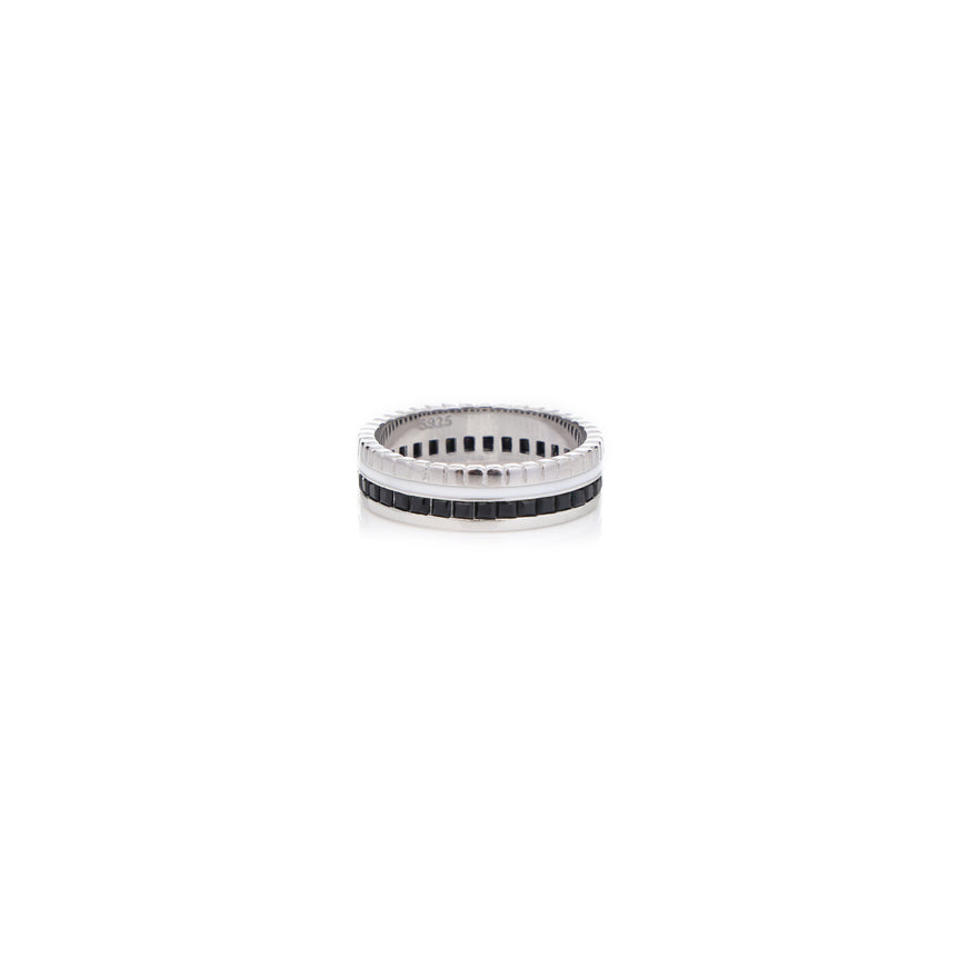 LINEAR BLACK AND SILVER BAND RING UNISEX