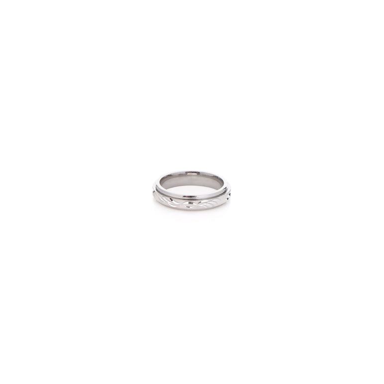 FLORAL SILVER BAND RING WITH SPINNER