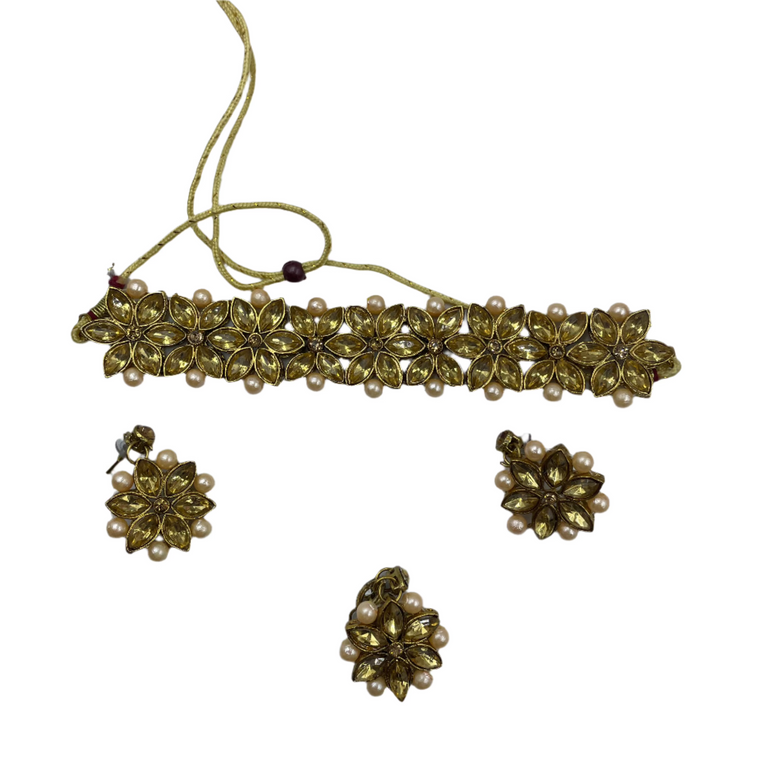 Golden Floral Choker Necklace Set