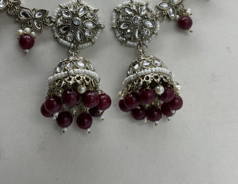 Wine Color Hair Chain Jhumka