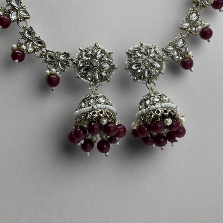 Wine Color Hair Chain Jhumka