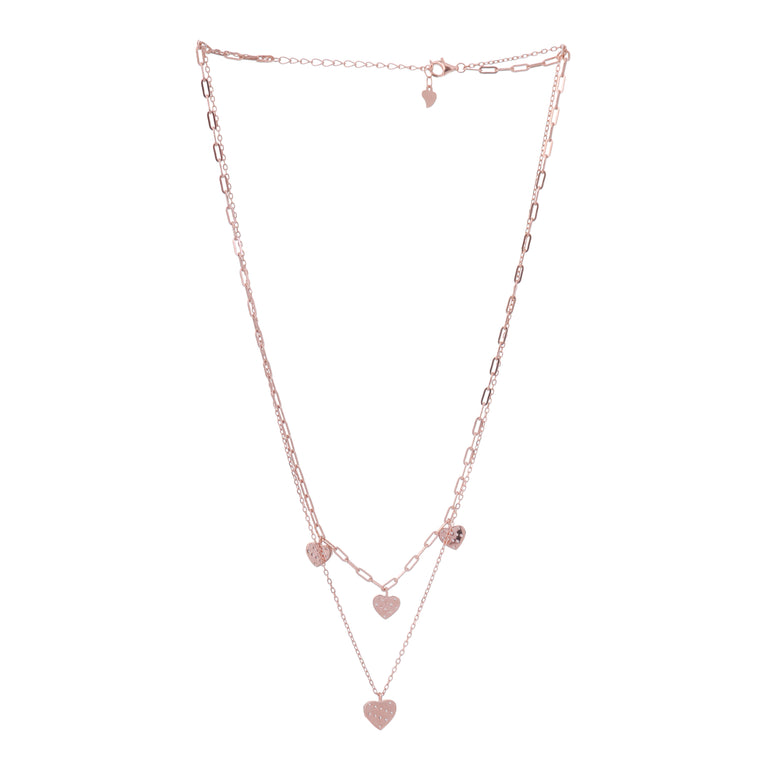 ROSE GOLD PLATED SILVER HEART LAYERED NECKLACE