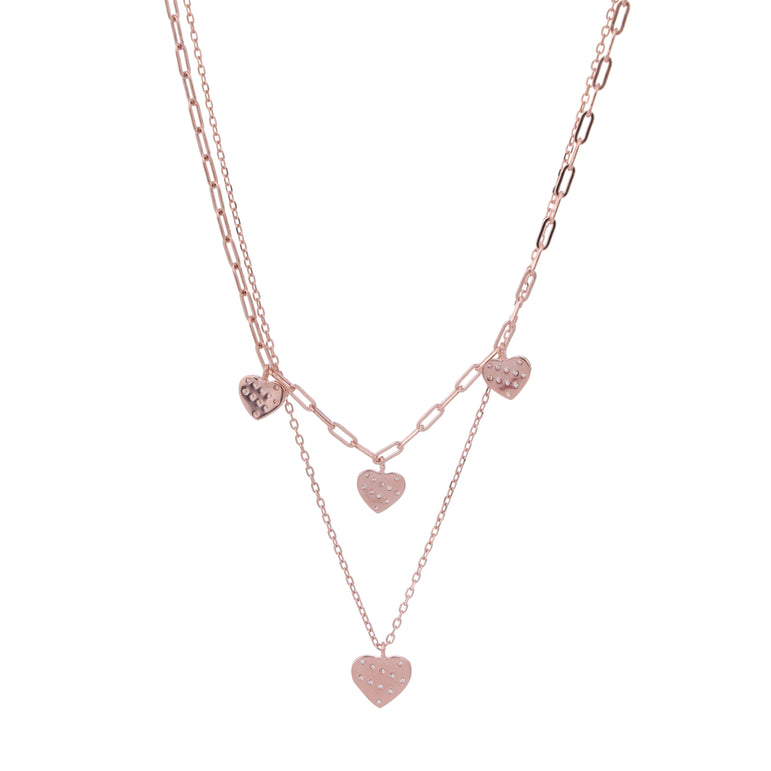 ROSE GOLD PLATED SILVER HEART LAYERED NECKLACE