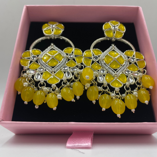 yellow meenakari earrings