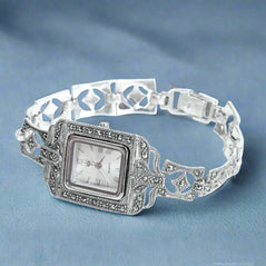 oxidised silver watch for women