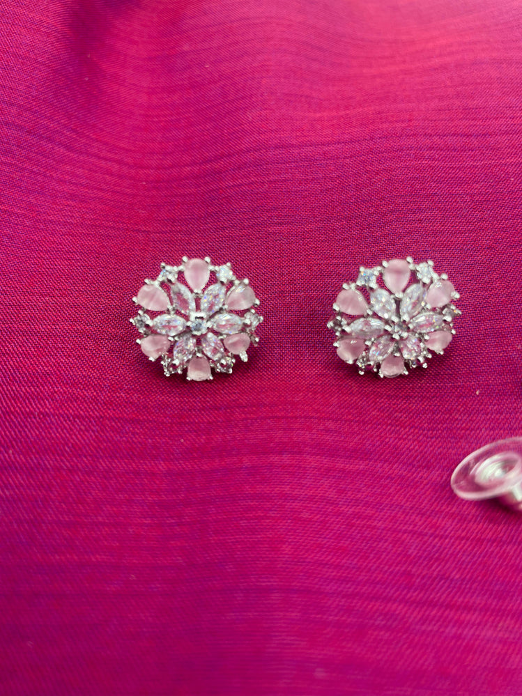 Pink Floral American Diamond Studs