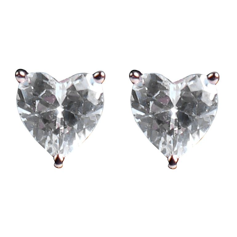 ROSE GOLD PLATED HEART SHAPED SILVER EARRING WITH A SHINY STONE