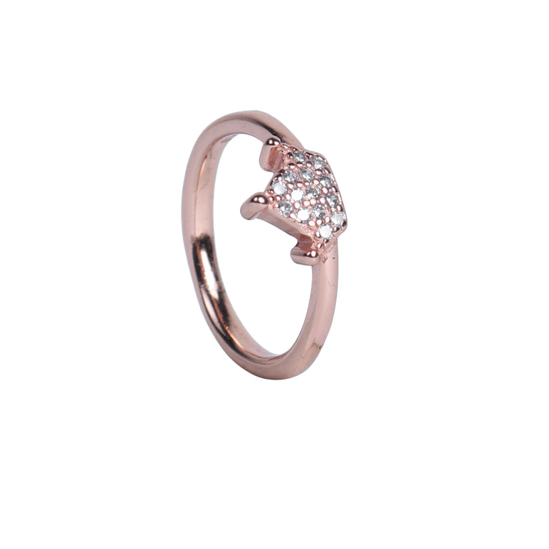 ROSE GOLD PLATED SILVER RING WITH STUDDED STONE CROWN