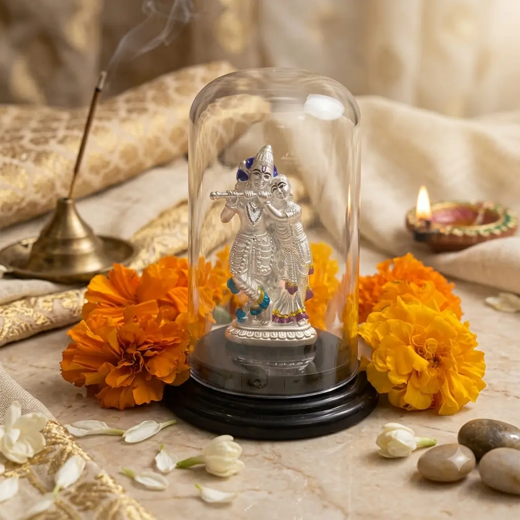 DIVINE SILVER IDOL OF RADHA KRISHNA JI
