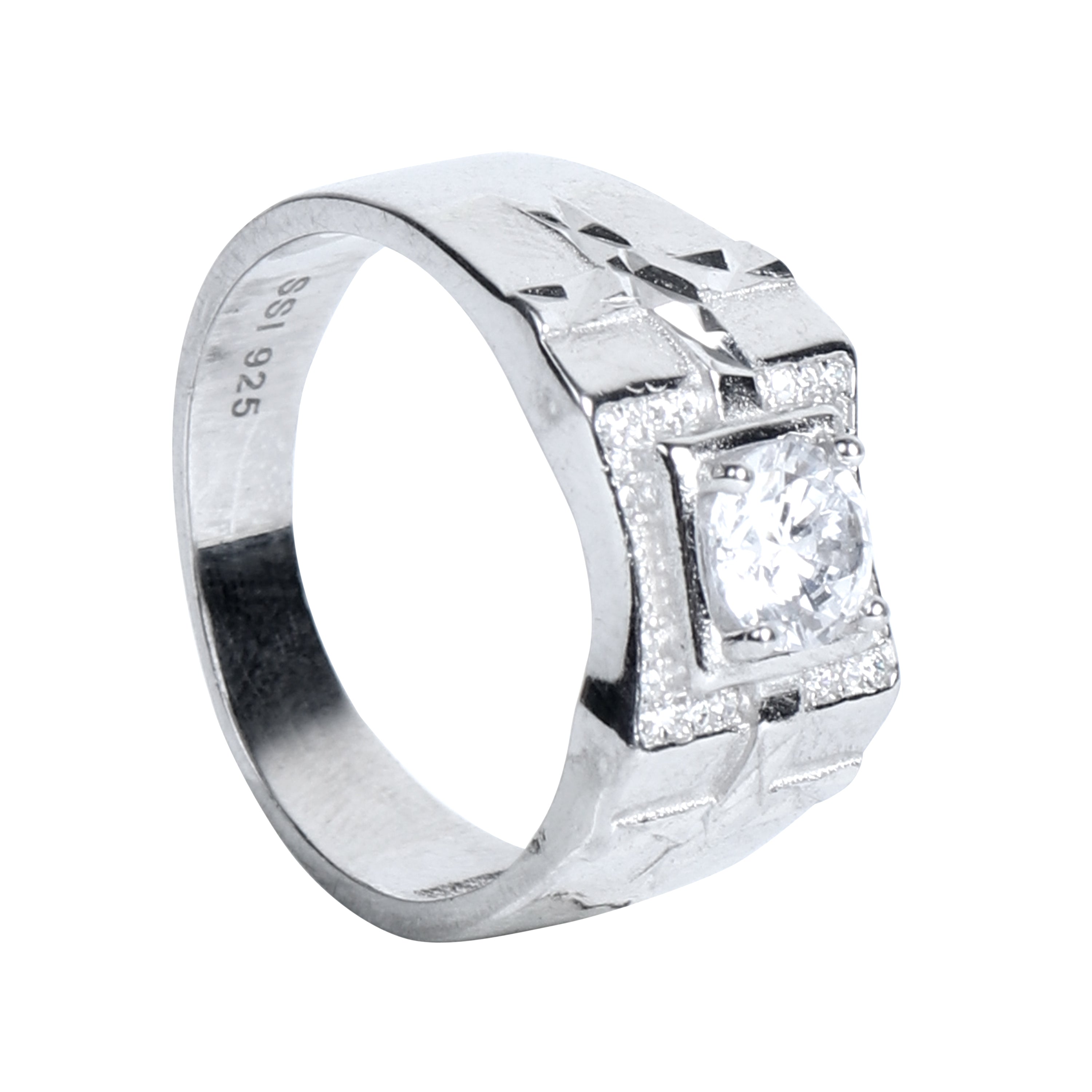 silver men ring with shinny stone