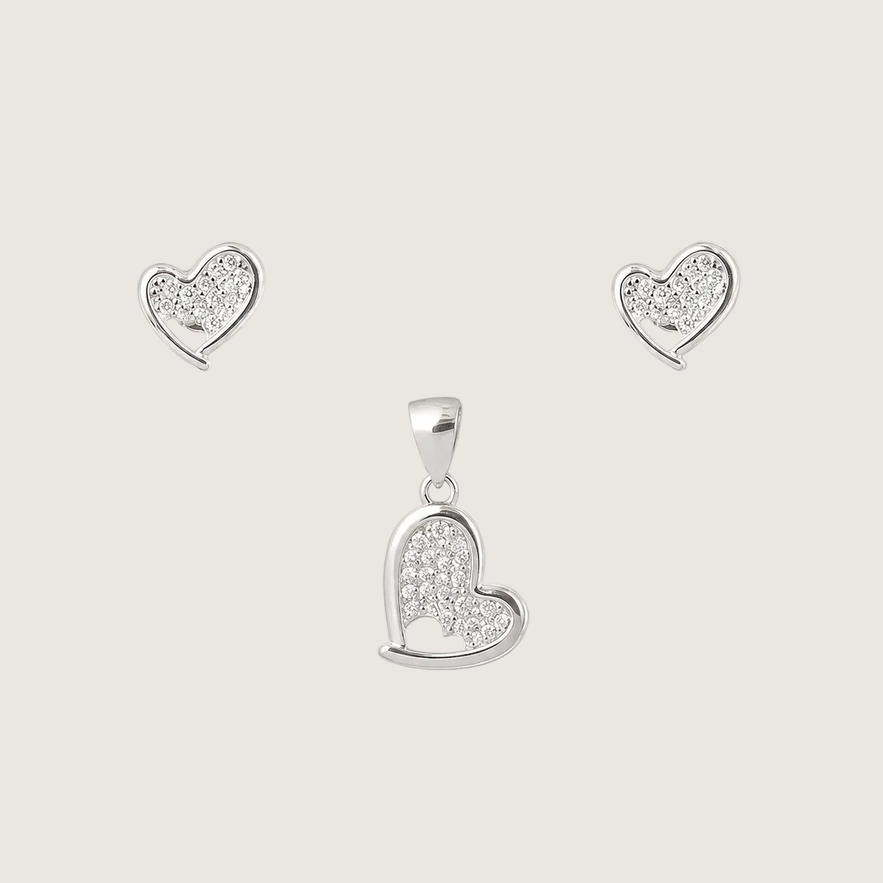 Silver Heart Studs Earrings With Pendant For Women