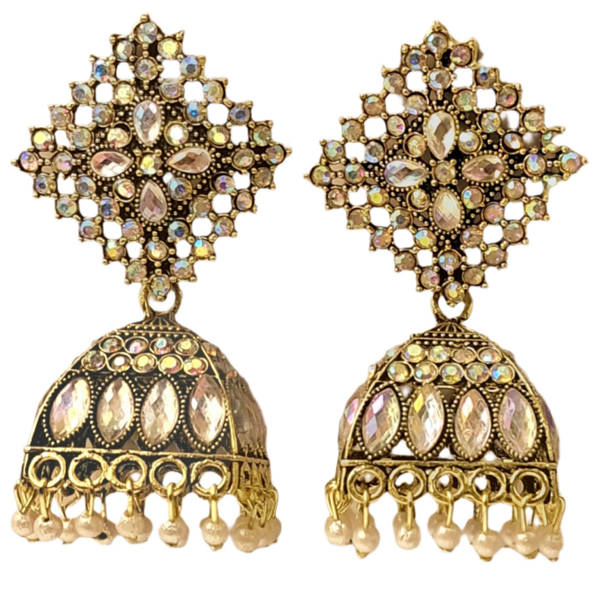 Peach with golden accent diamond cut design jhumka