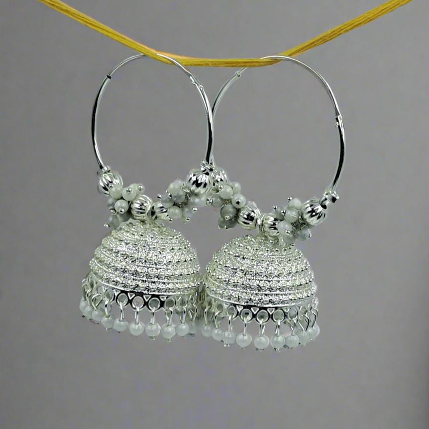 Silver colour with white pearls Jhumka