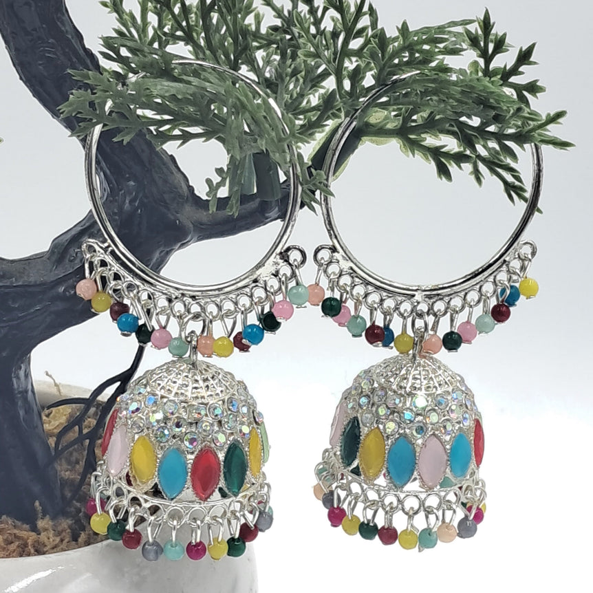 multicolor stones rajasthani style jhumka