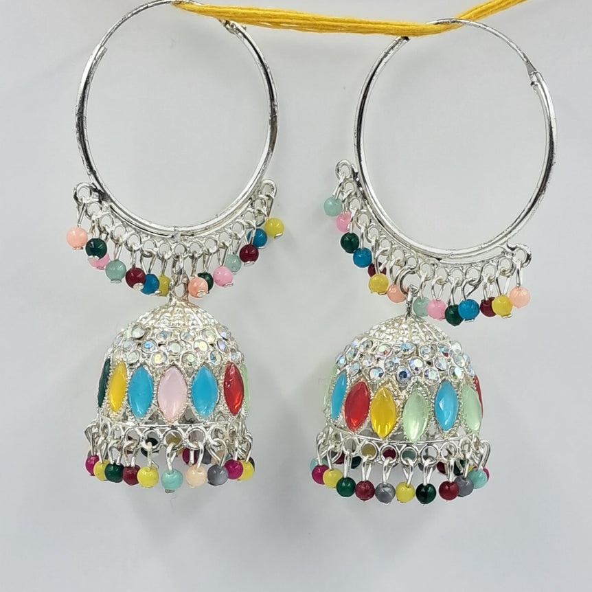 multicolor stones rajasthani style jhumka