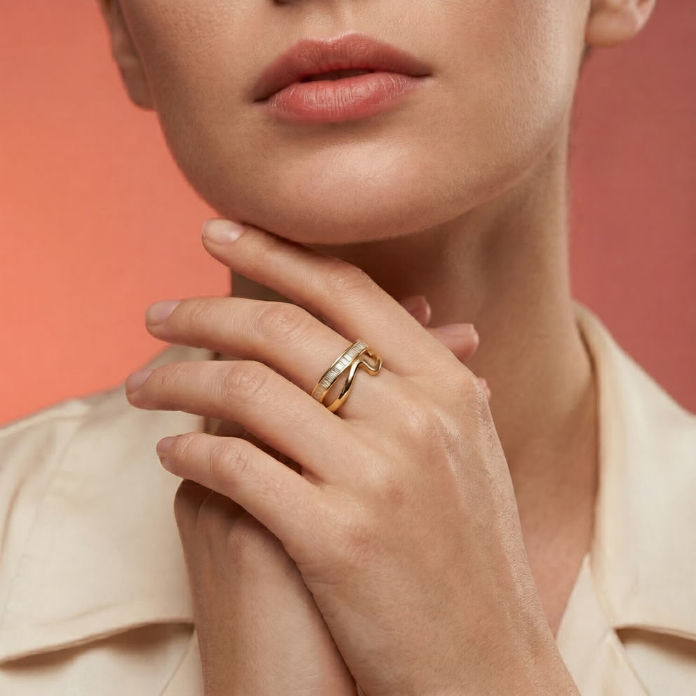 Gold Plated Silver Ring With A Curve Pattern