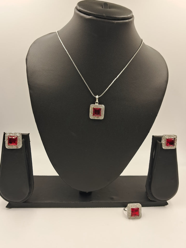 red stone pendant necklace set for women