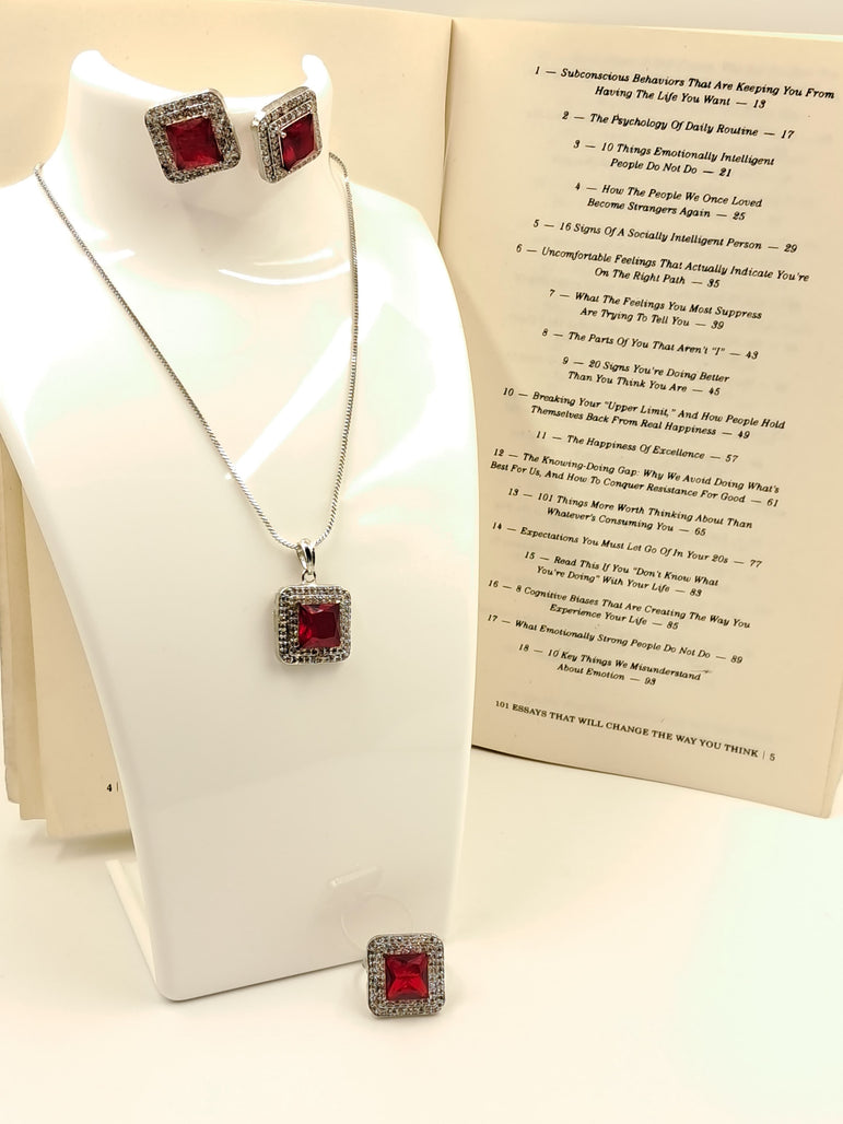 red stone pendant necklace set for women