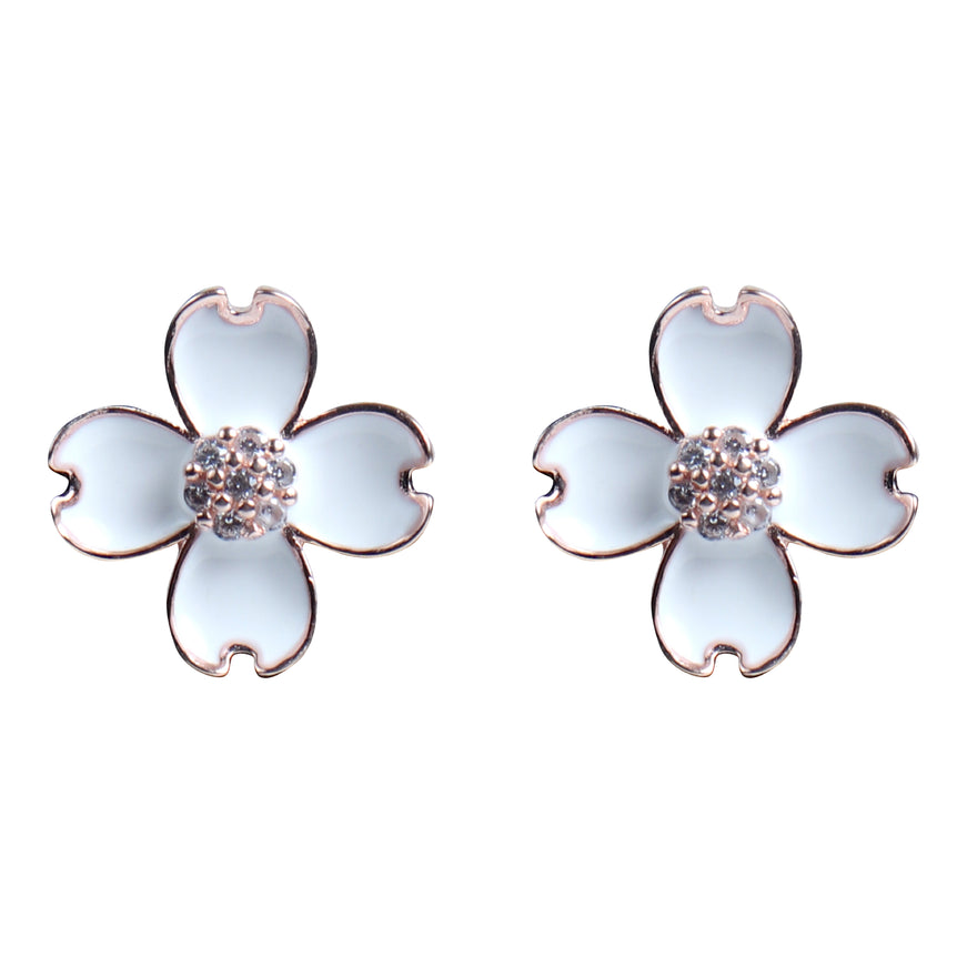 SILVER FLORAL ROSE GOLD PLATED EARRING