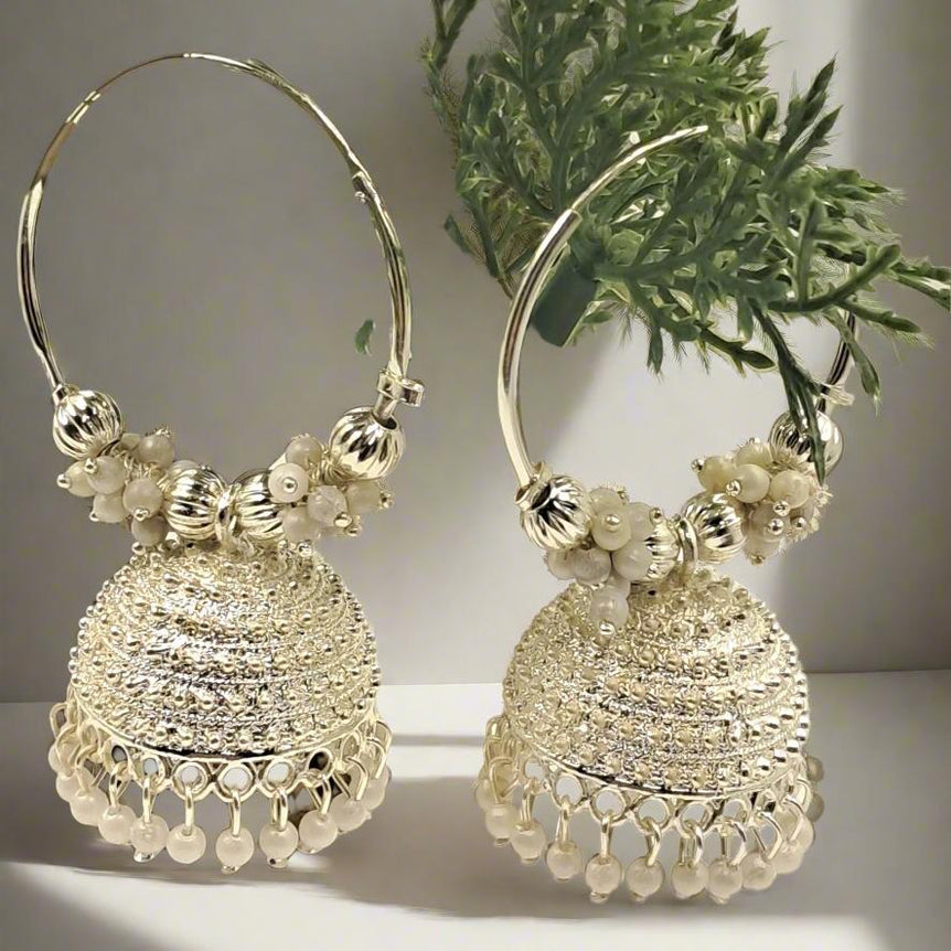 silver pearl white jhumka