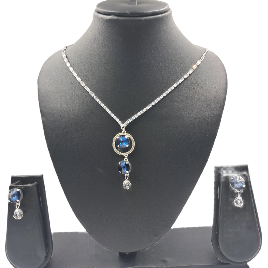 Glamours sleek design blue stone necklace set for women