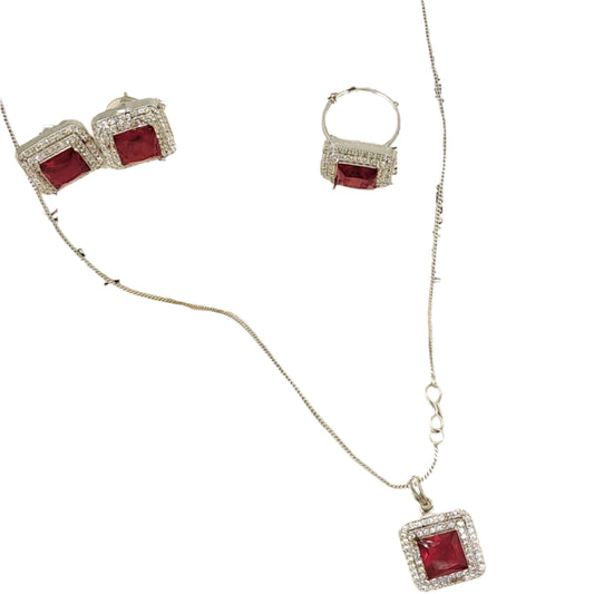 red stone pendant necklace set for women