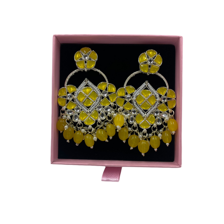 yellow meenakari earrings